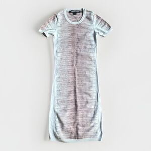 French Connection Body Shaping Y2K Dress Size 0 Pale Blue Patterned Bodycon